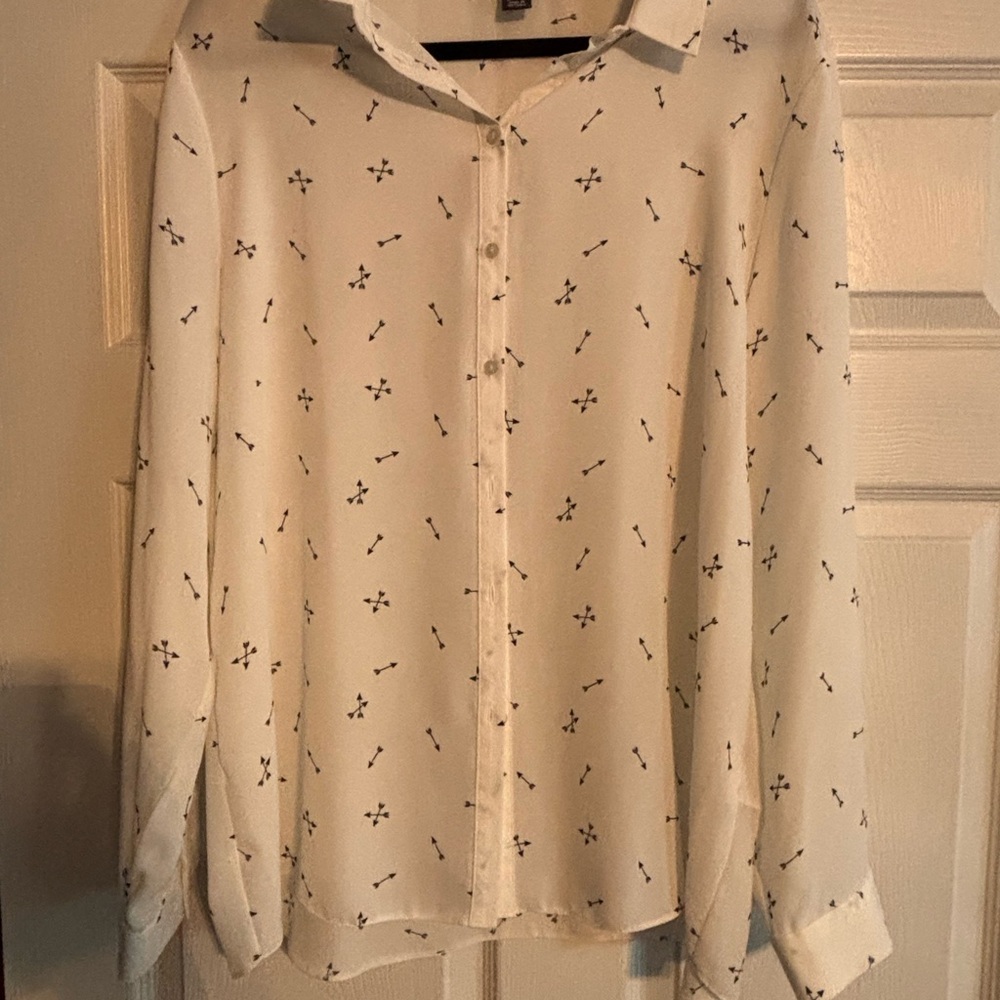 Primark White Blouse with Black Pattern